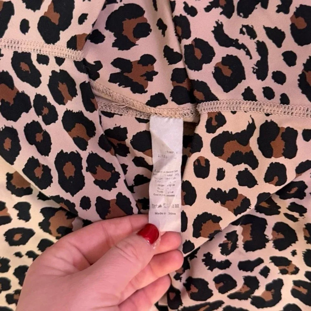 Leopard Print Biker Shorts Tan Small High Waisted Athleisure Gym